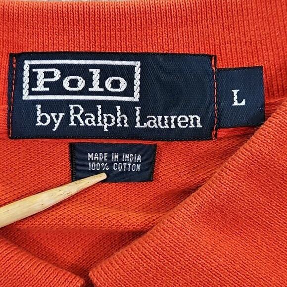 Polo Ralph Lauren Rugby Shirt Men's Large Orange Pony Long Sleeve Cotton Y2K - Picture 5 of 16